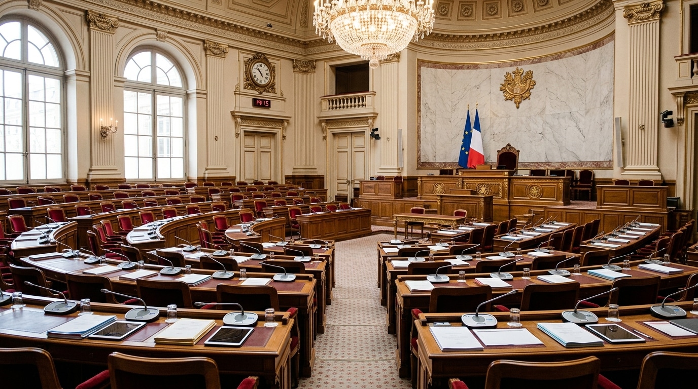 Salle de réunion politique évoquant les rencontres de soutiens au Sénat