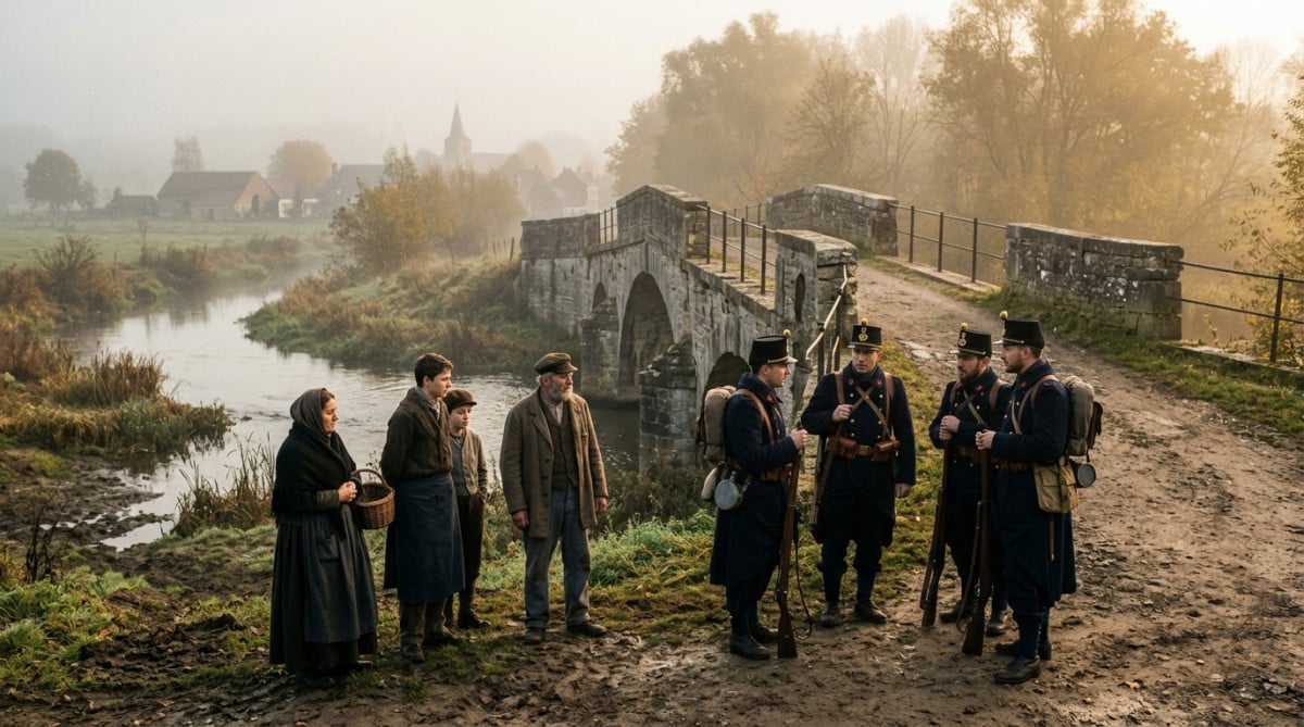 Soldats belges près d'un pont en 1914