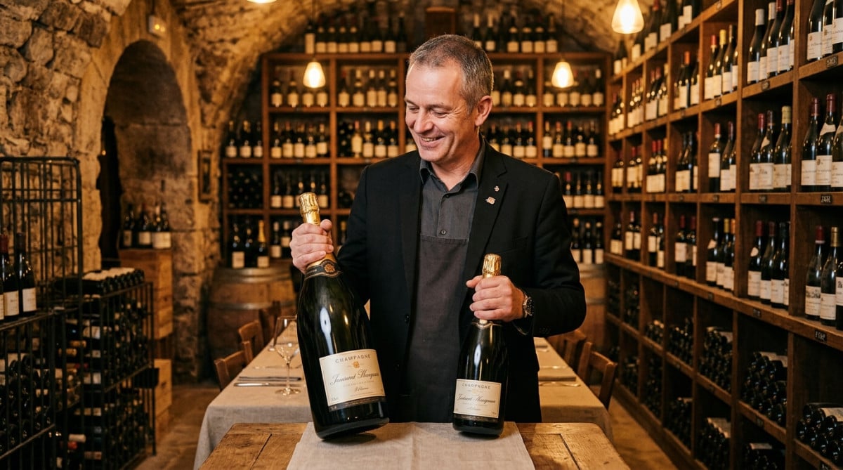 Sommelier compare une bouteille magnum à une bouteille classique