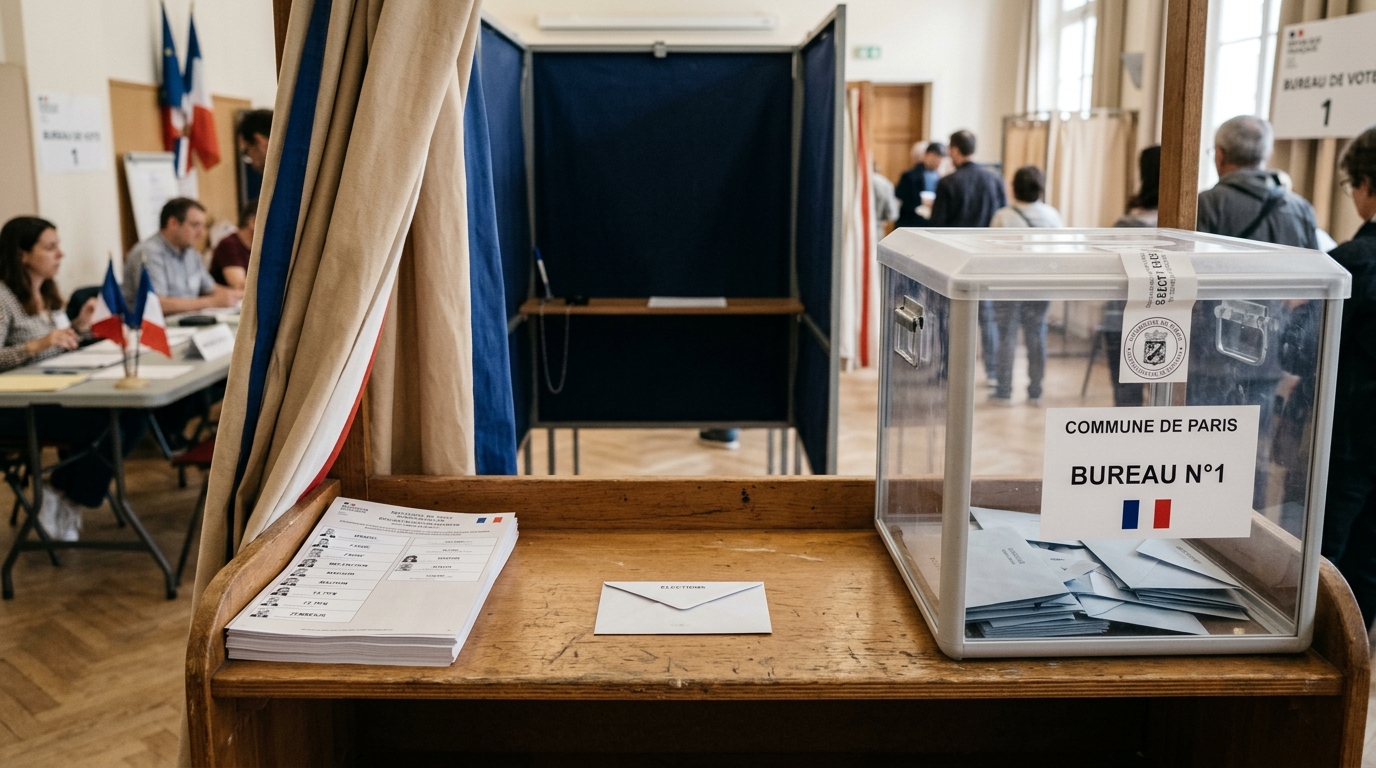 Bulletin de vote et urne dans un bureau de vote