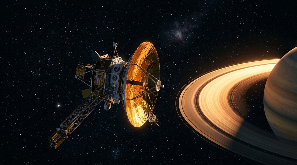 Sonde spatiale Pioneer 11 photographiant les anneaux de Saturne