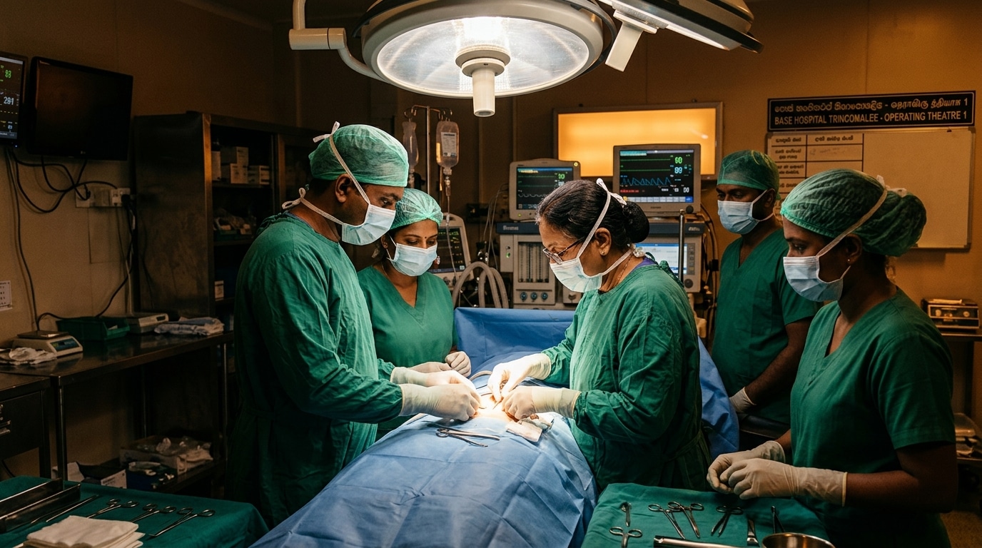 Équipe chirurgicale opérant dans un hôpital de Trincomalee