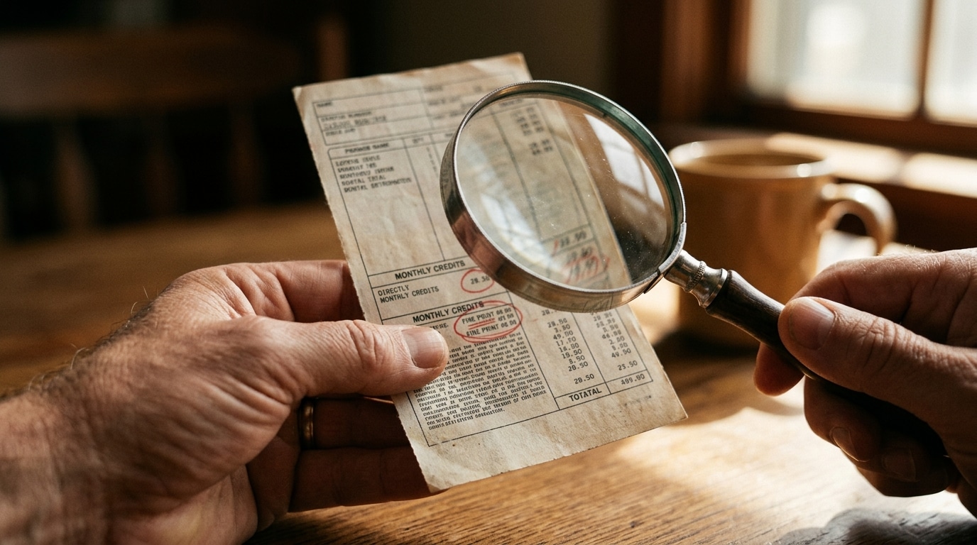 Loupe posée sur un document financier avec chiffres encerclés