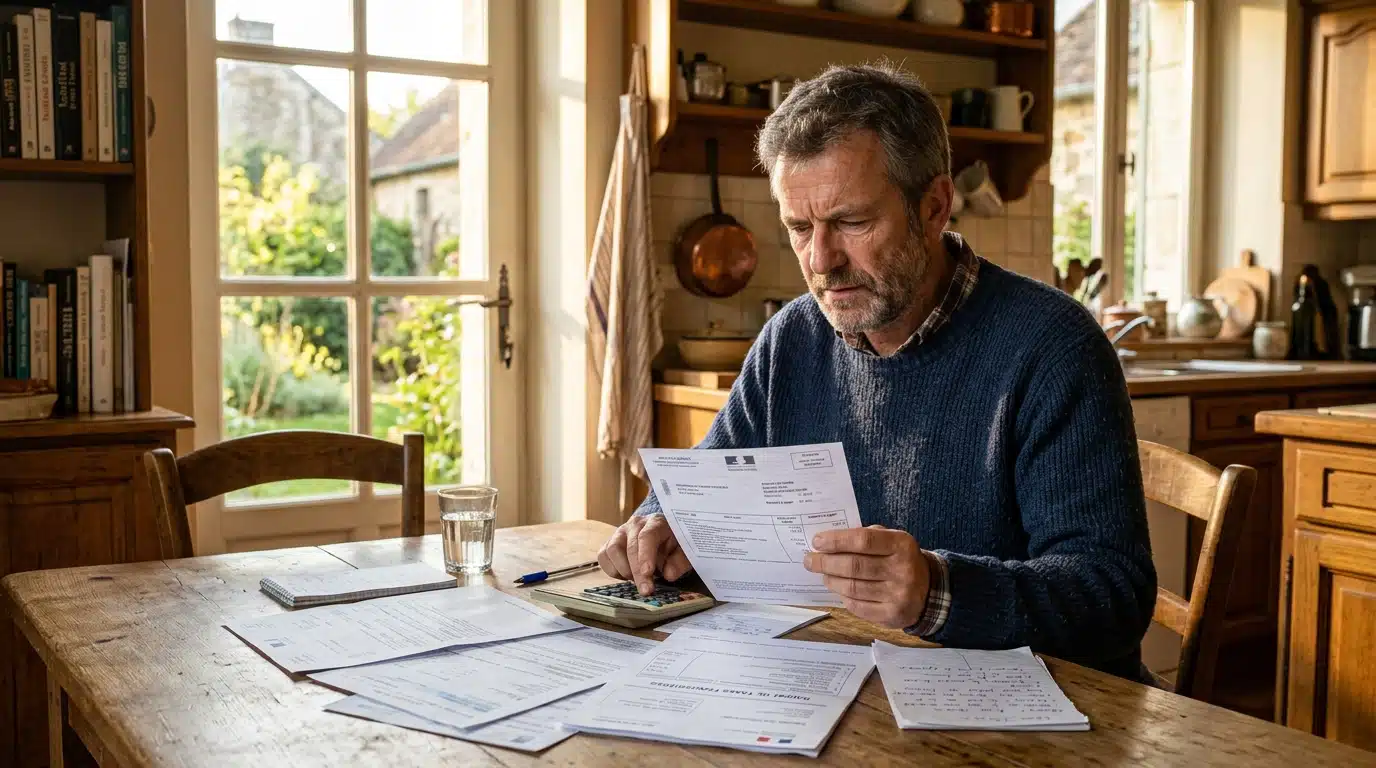 Propriétaire examine son avis de taxe foncière à table