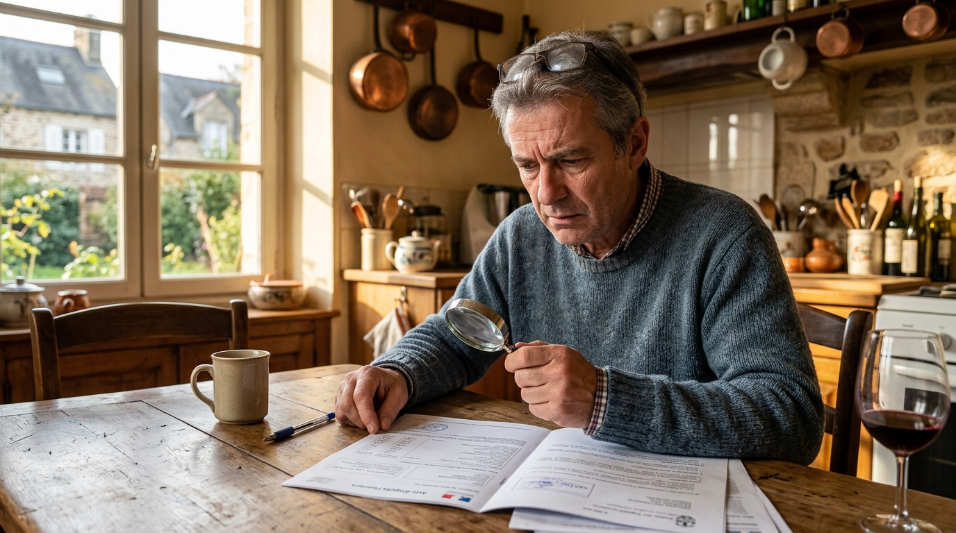 Propriétaire examine son avis de taxe foncière avec attention