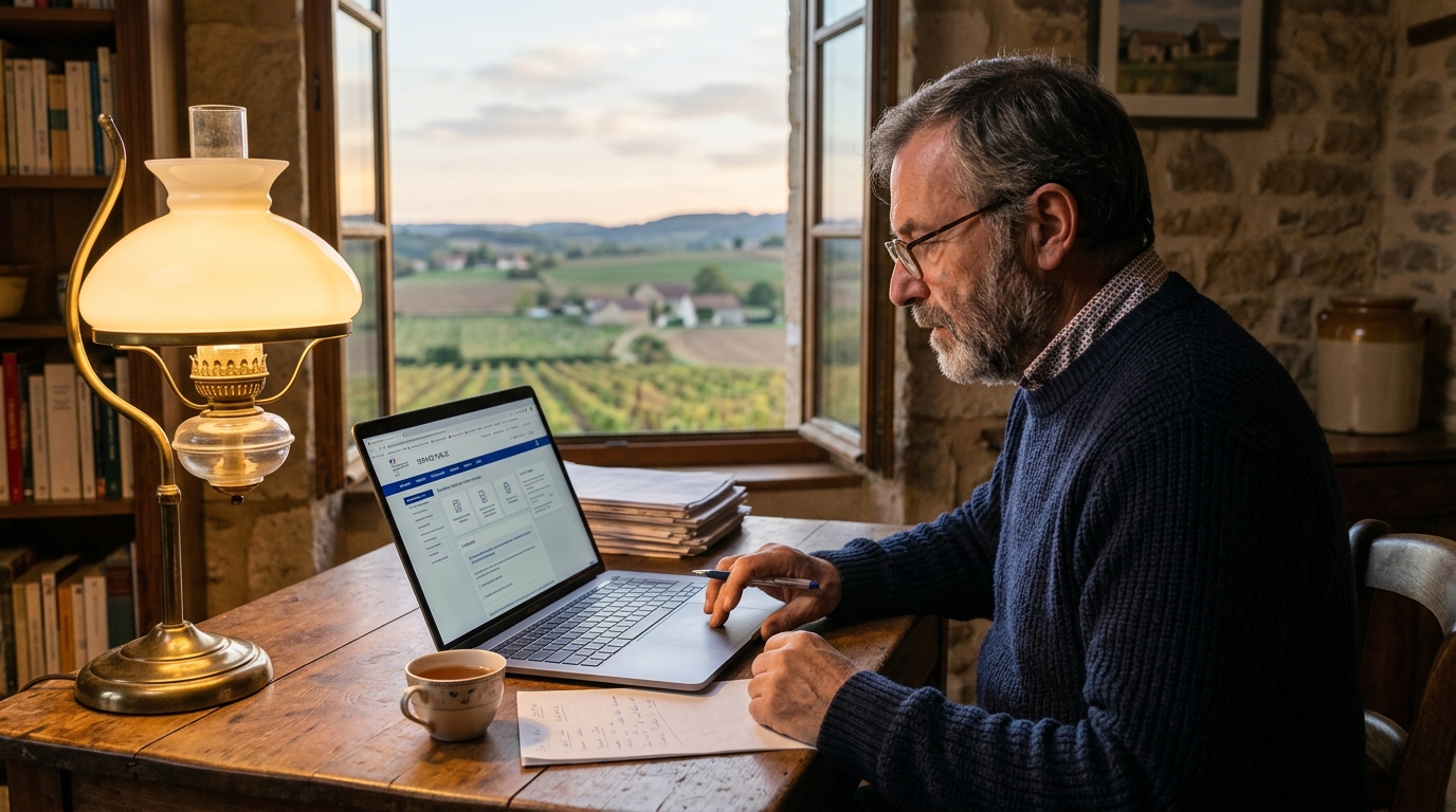 Homme consulte sa fiche d'évaluation sur ordinateur
