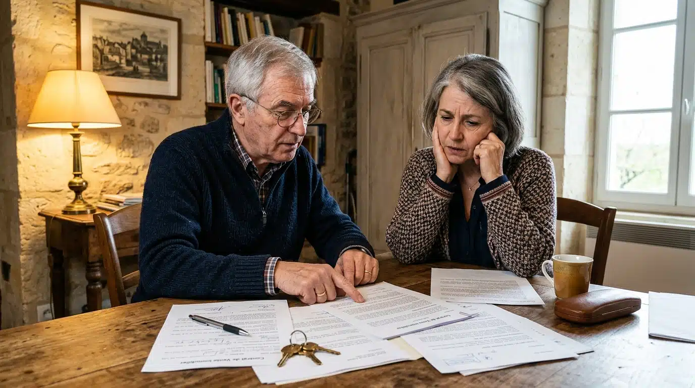 Couple de retraités vérifiant leurs documents de taxe foncière