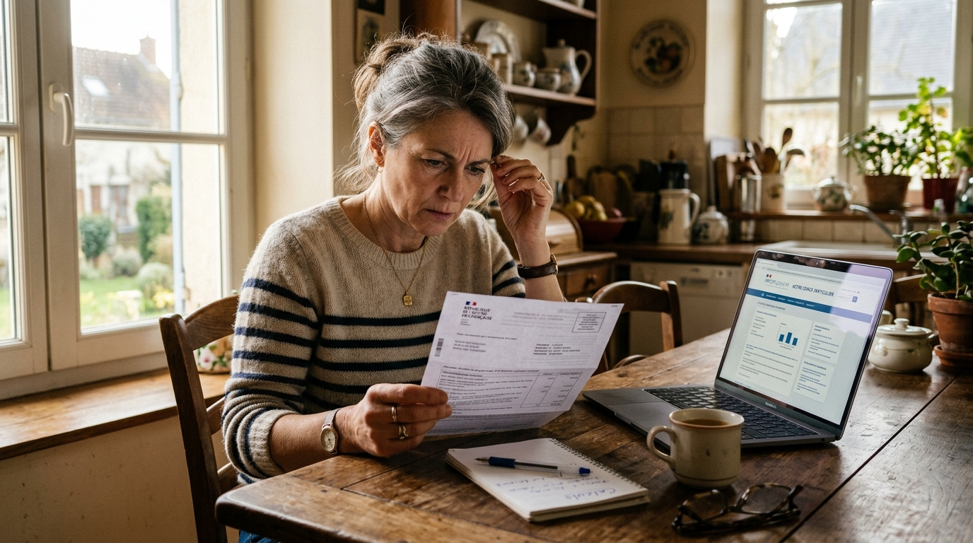 Femme consultant son avis de taxe foncière en ligne