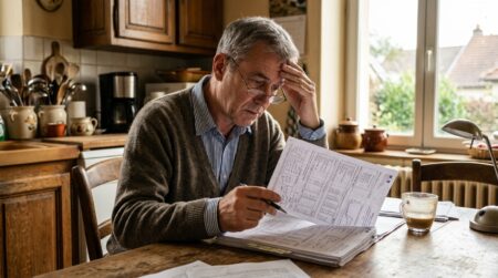 Propriétaire examinant son avis de taxe foncière à table