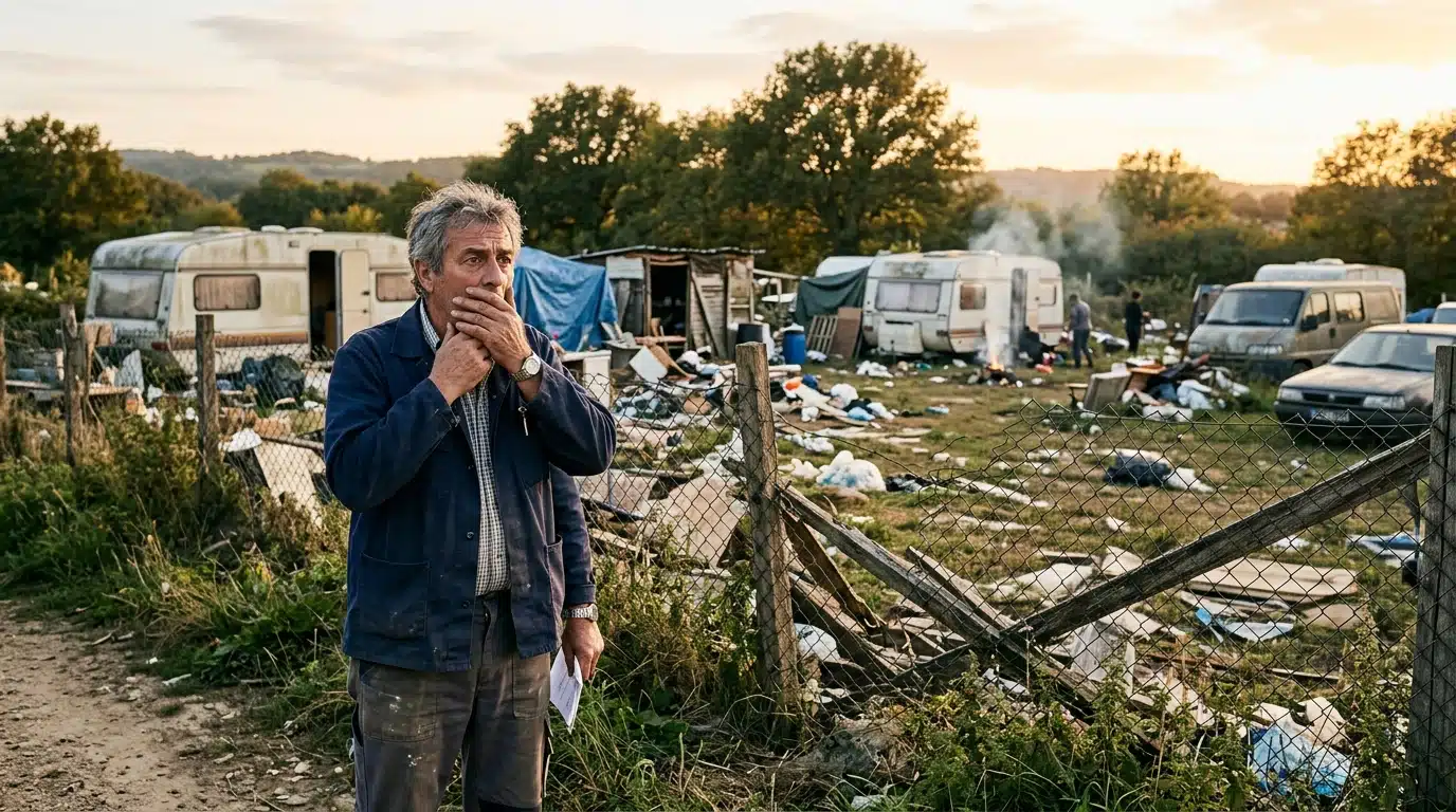 Propriétaire découvrant son terrain privé occupé illégalement