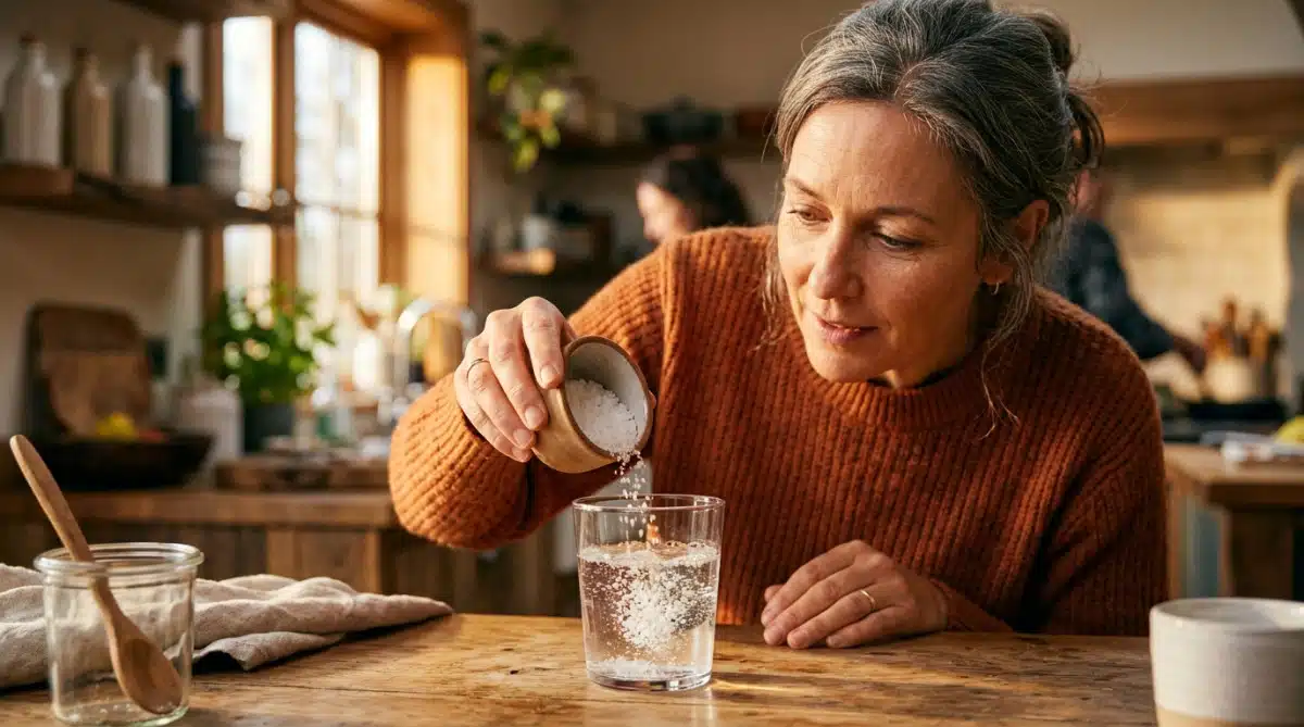 Test du sel dans un verre d'eau pour lave-vaisselle