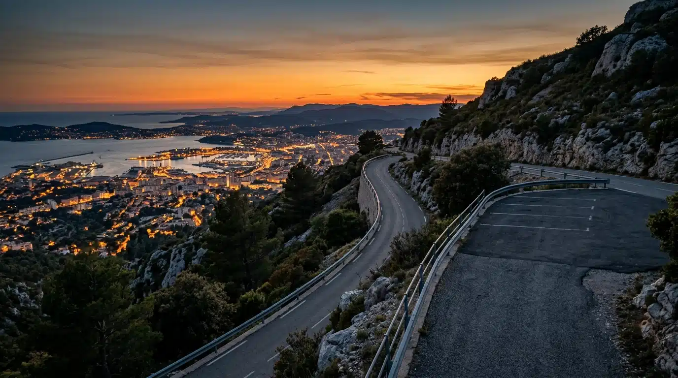 Route du mont Faron à Toulon au crépuscule