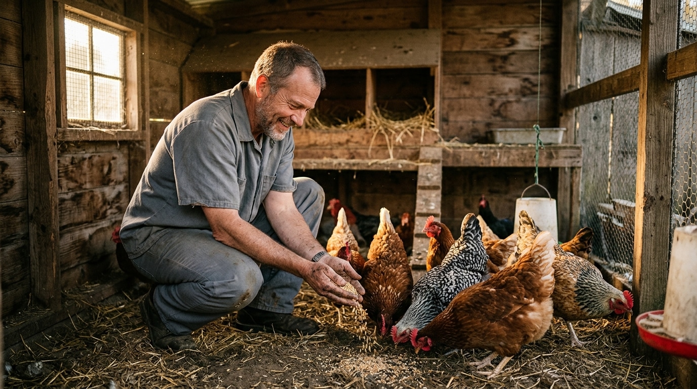 Un détenu nourrit des poules sauvées