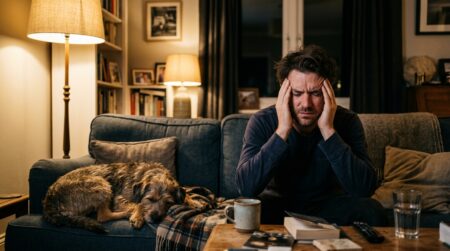 Homme se tenant la tête, souffrant de maux de tête