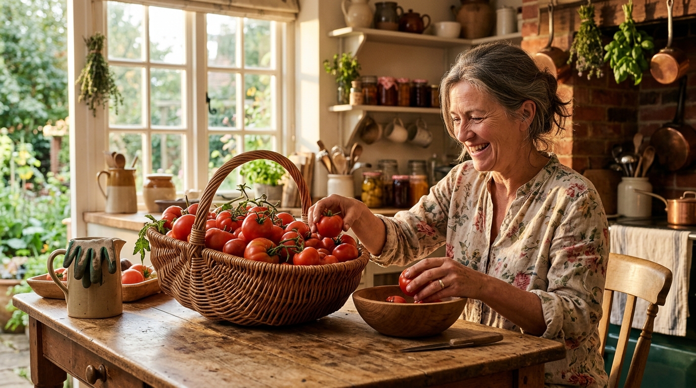 Panier de tomates fraîches récoltées du jardin