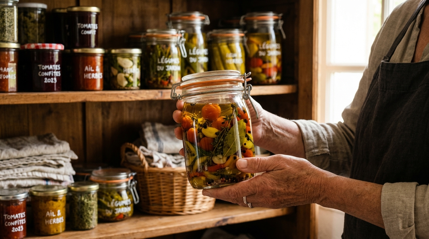 Bocal de légumes confits conservés à l'huile d'olive