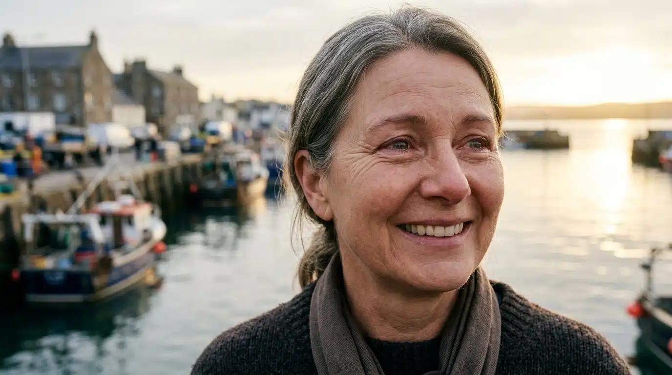 Visage d'une femme soulagée près du littoral