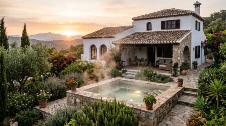 Jacuzzi extérieur d'une location de vacances en Espagne