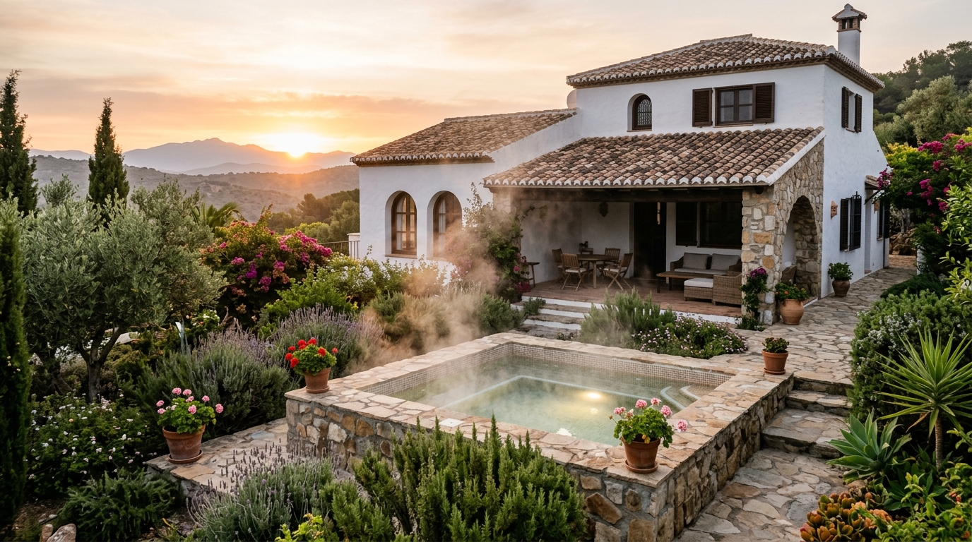 Jacuzzi extérieur d'une location de vacances en Espagne