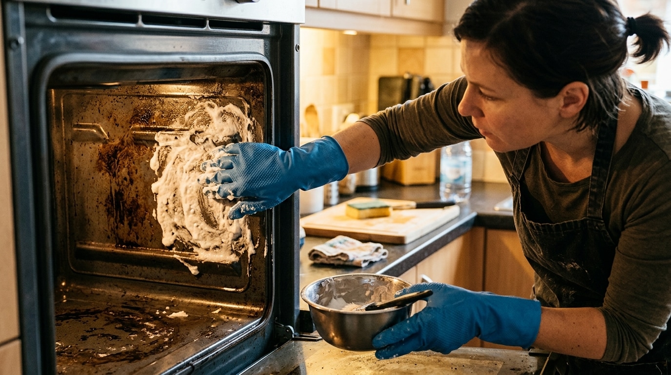 Application d'une pâte de bicarbonate dans un four