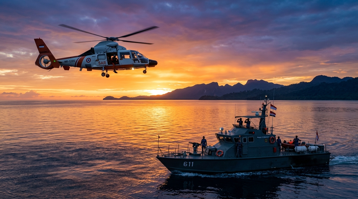 Hélicoptère et bateau de secours recherchant en mer