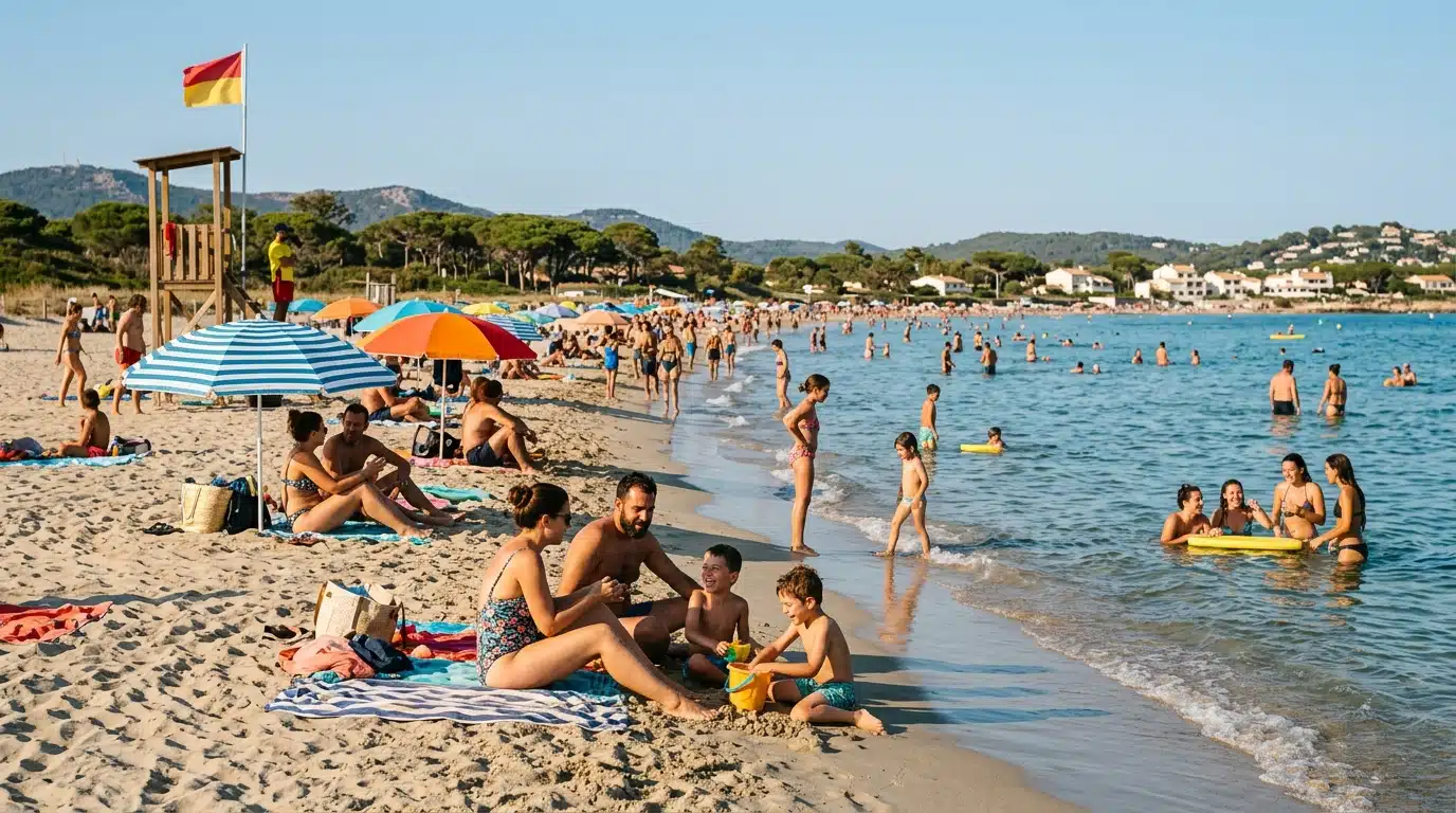 Baigneurs profitant sereinement d'une plage méditerranéenne