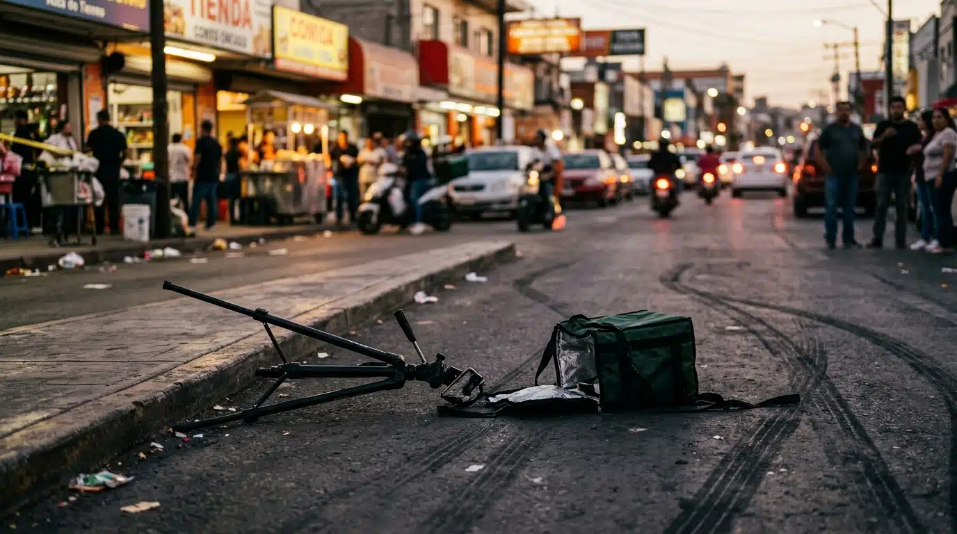 Sacoche de livraison abandonnée sur un trottoir urbain