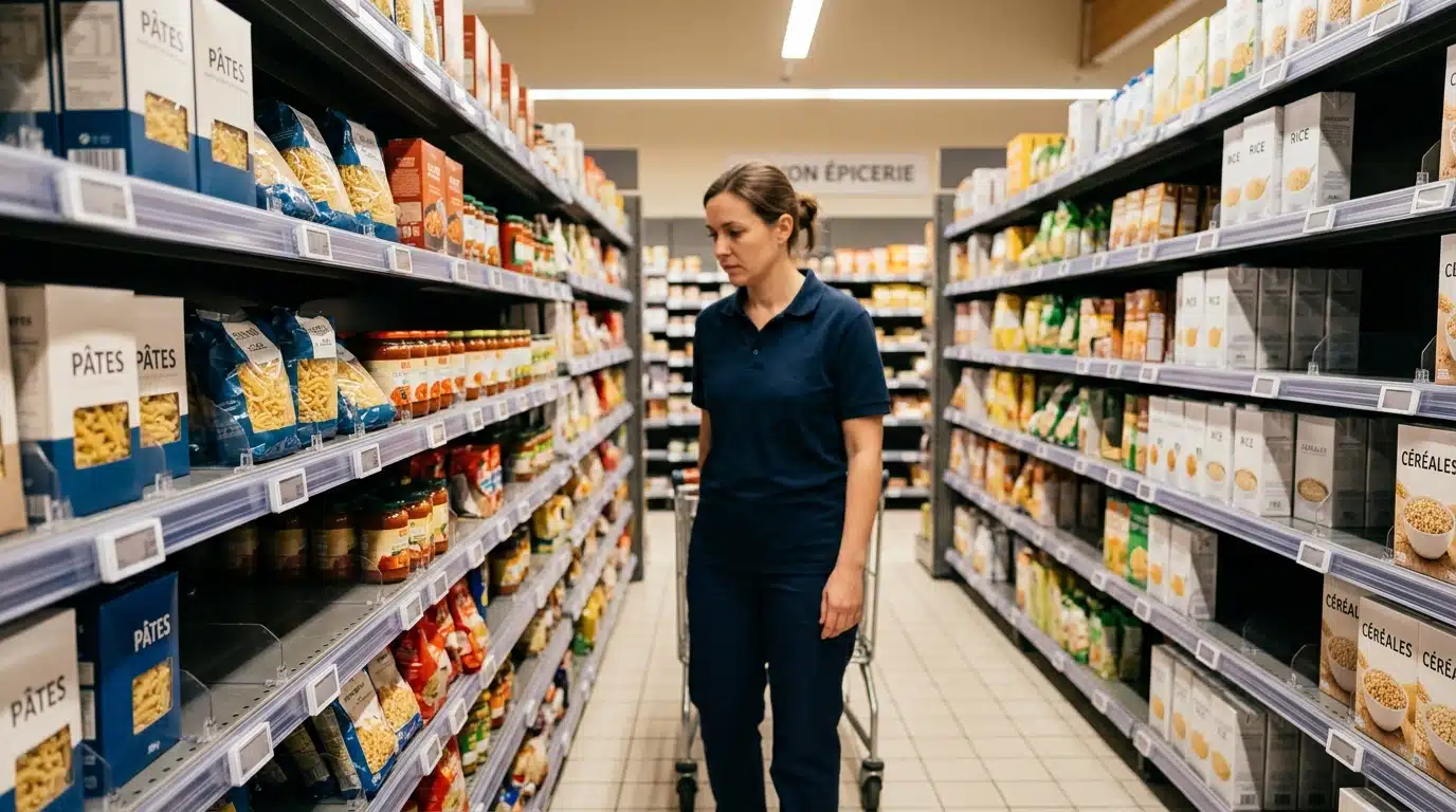 Rayon de supermarché avec étiquettes de prix manquantes