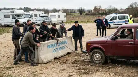 Un maire fait poser un bloc de béton de 2 tonnes, des gens du voyage le déplacent quand même