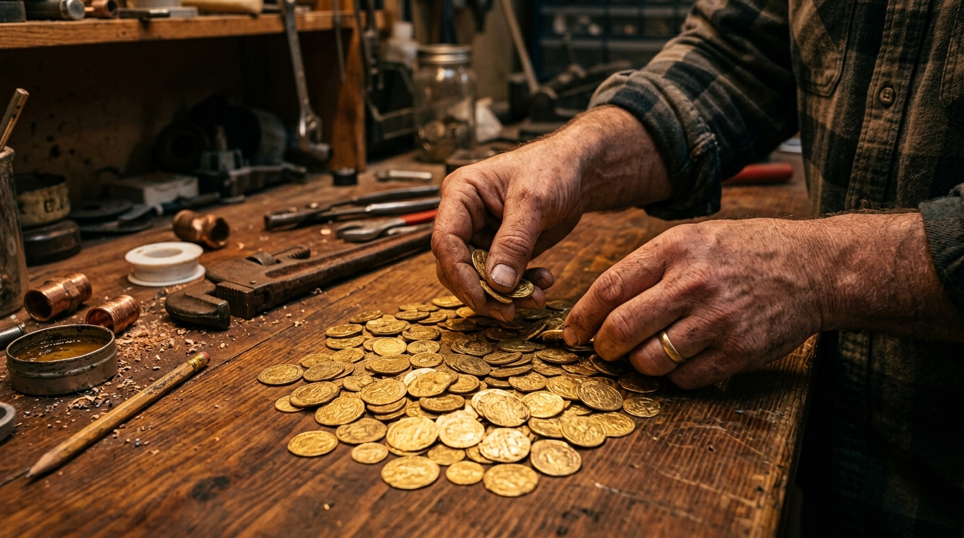 Pièces d'or anciennes trouvées lors de travaux de plomberie