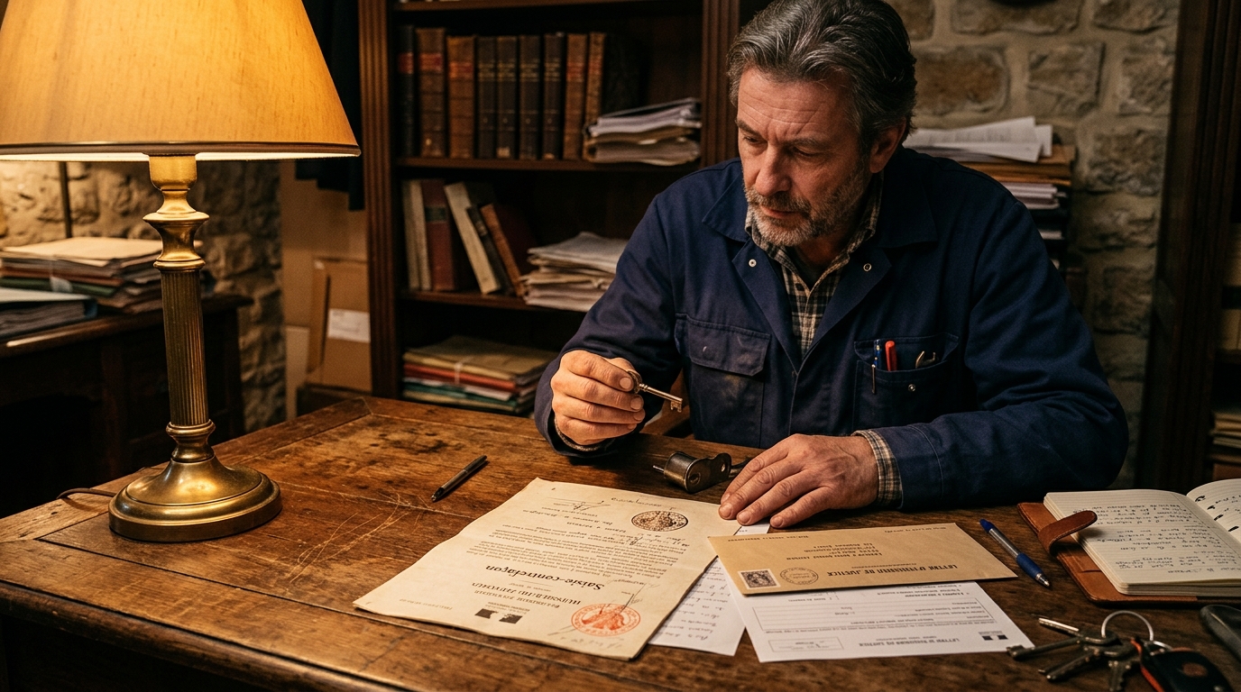 Document juridique et clé posés sur une table