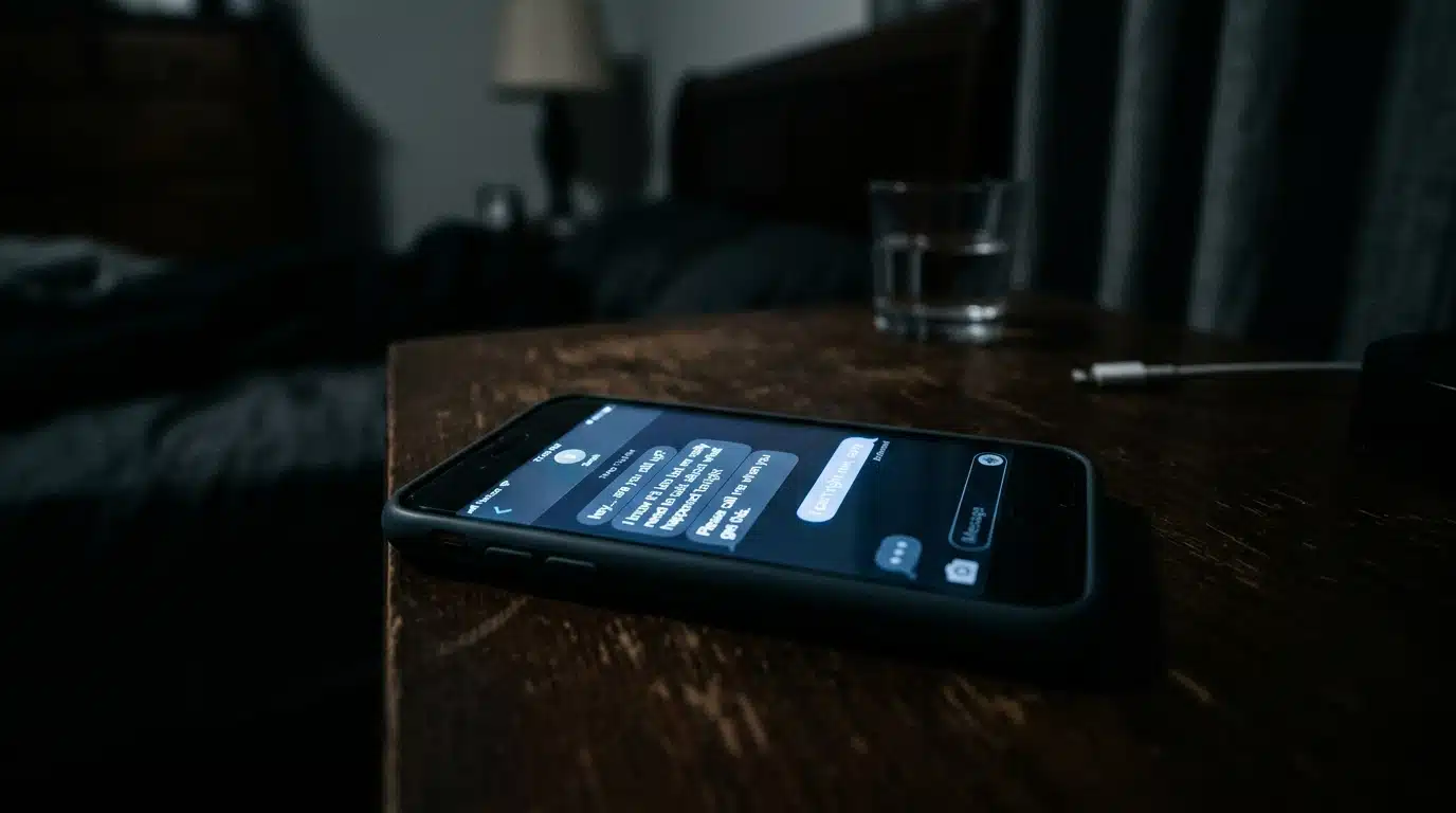 Smartphone affichant des messages secrets dans le noir