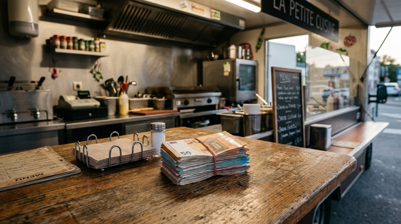 Liasse de billets posée discrètement sur une table
