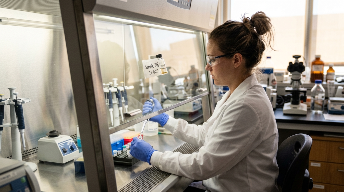 Scientifique examinant un échantillon en laboratoire médical