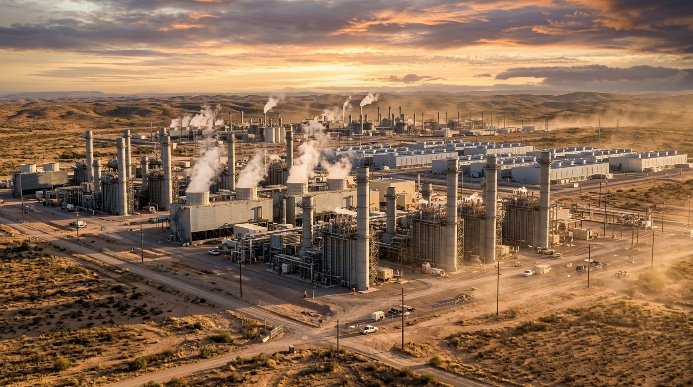 Centrale à gaz géante avec data centers dans le désert texan