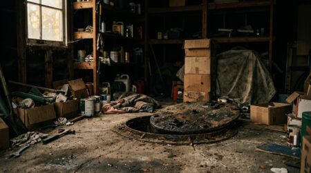 Cuve enterrée dissimulée dans un garage encombré