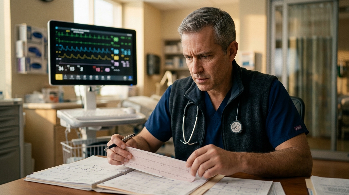 Médecin analysant des résultats cardiovasculaires en clinique