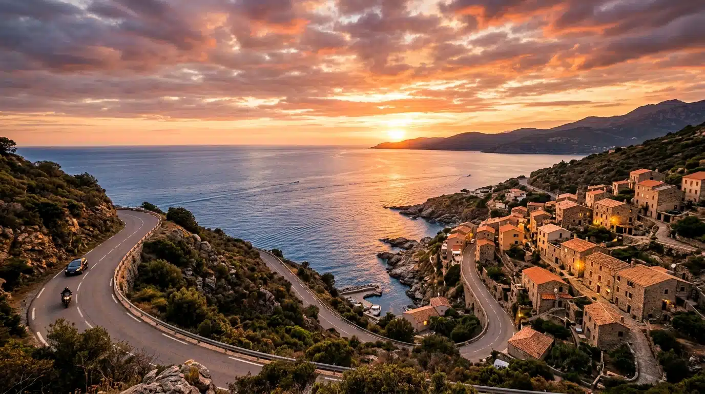 Littoral de Haute-Corse près de Linguizzetta au crépuscule