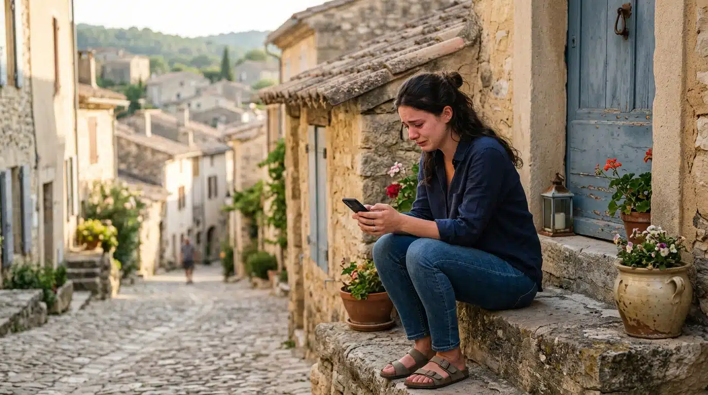 Femme effondrée après la disparition de sa proche