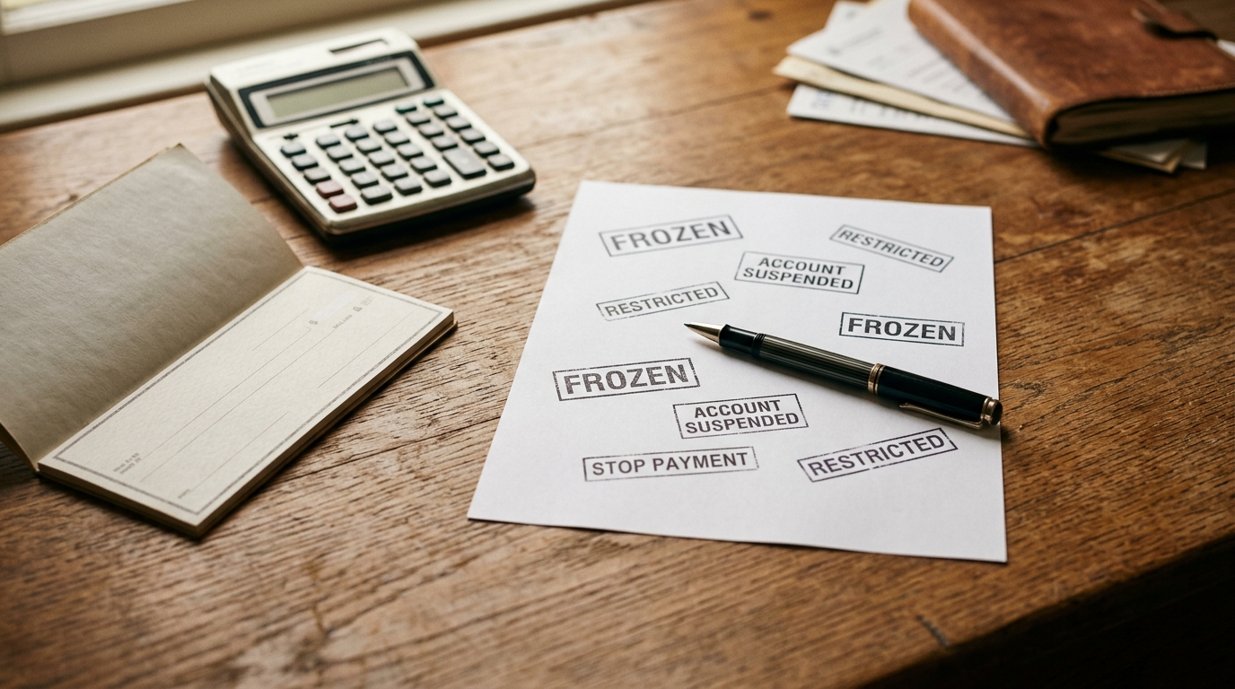 Documents bancaires et chéquier sur un bureau