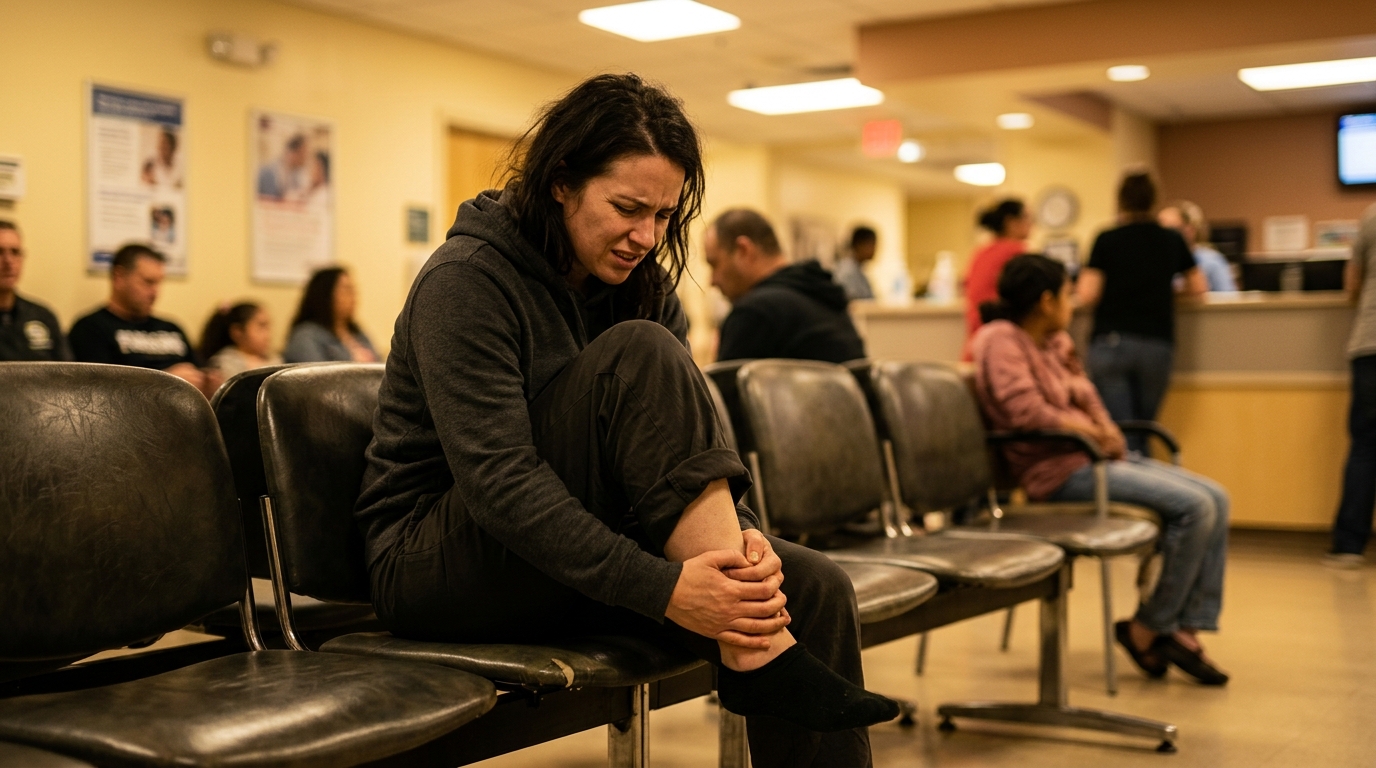 Femme souffrant d'une douleur à la cheville aux urgences