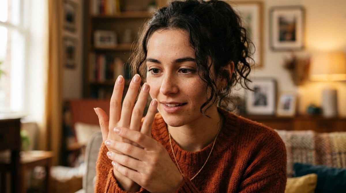 Une personne examine attentivement ses ongles