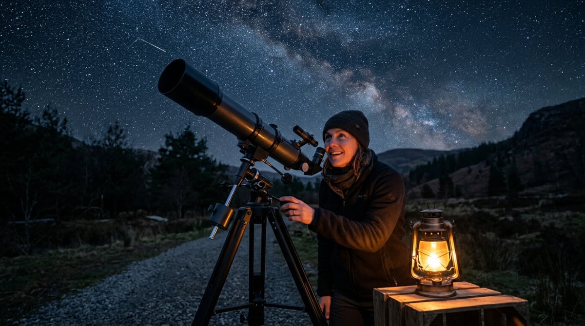 Une personne observe le ciel étoilé au télescope