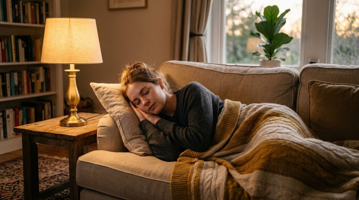 Une personne se reposant paisiblement dans une lumière chaude