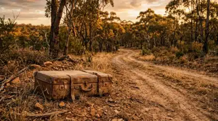 Valise abandonnée au bord d'une route en Australie
