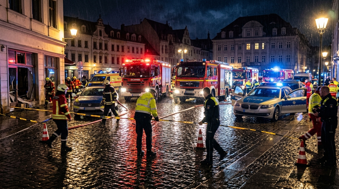 Camions de pompiers et police sur les lieux de l'accident