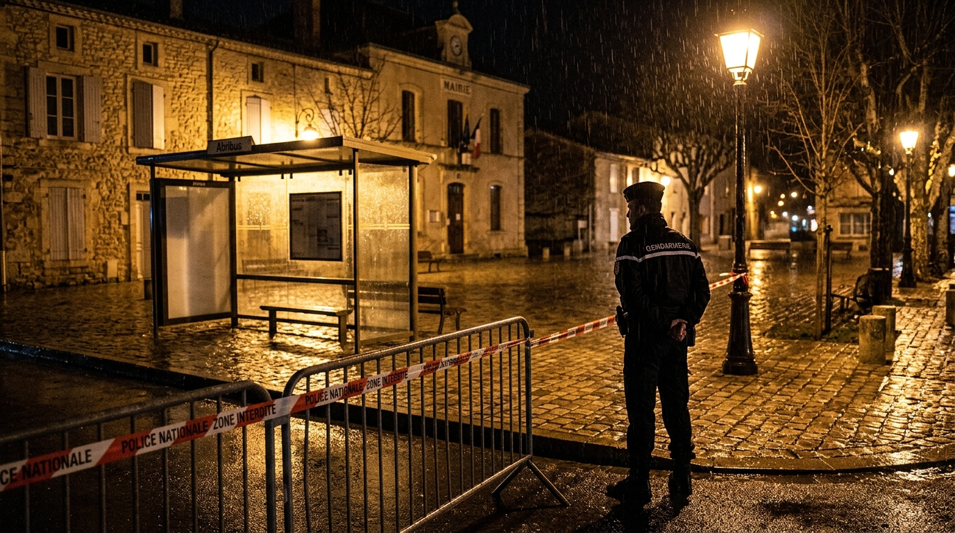Périmètre de sécurité bouclé devant la gare sous la pluie