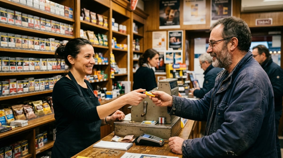 Vendeur en tabac remettant un briquet au client