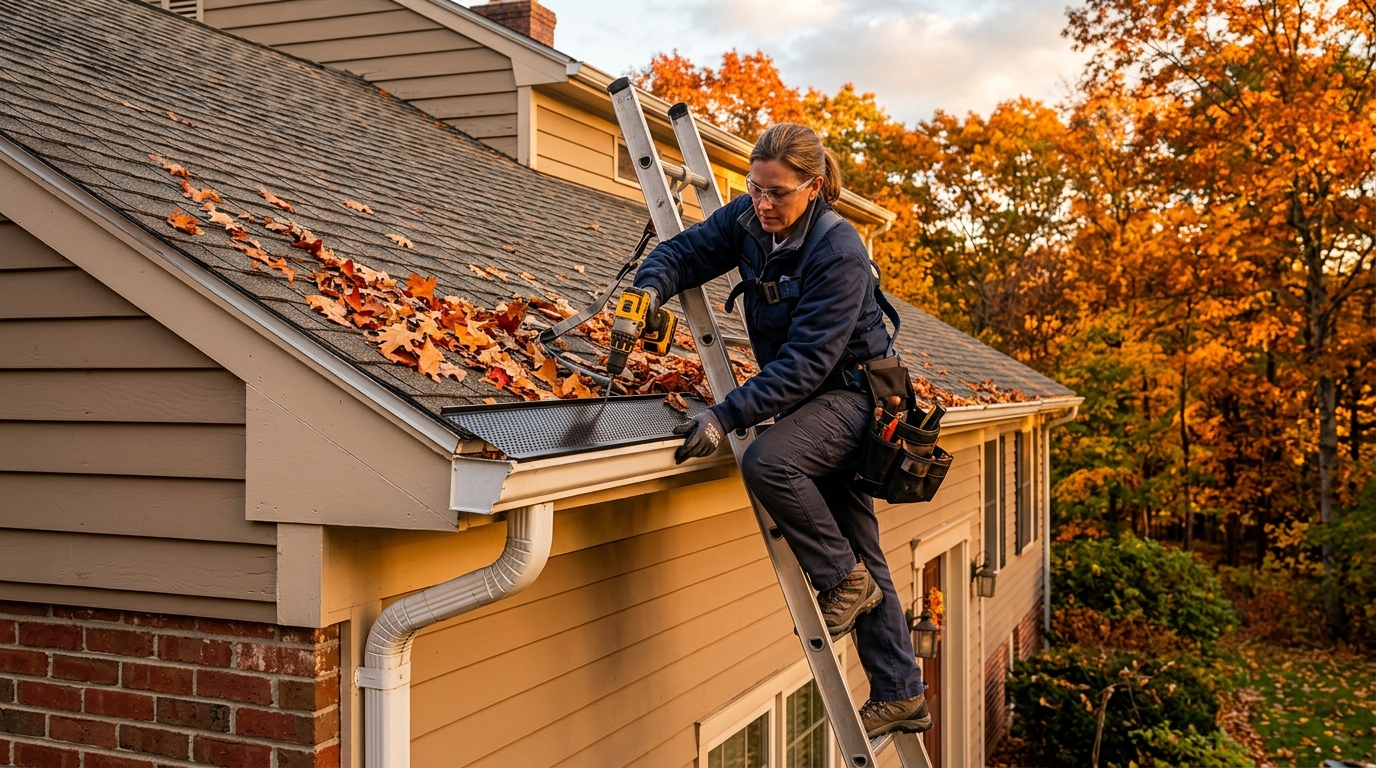 Installation d'une grille de protection sur une gouttière