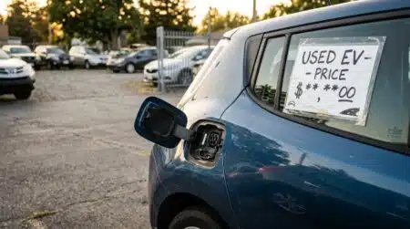 Voiture électrique d'occasion garée chez un concessionnaire